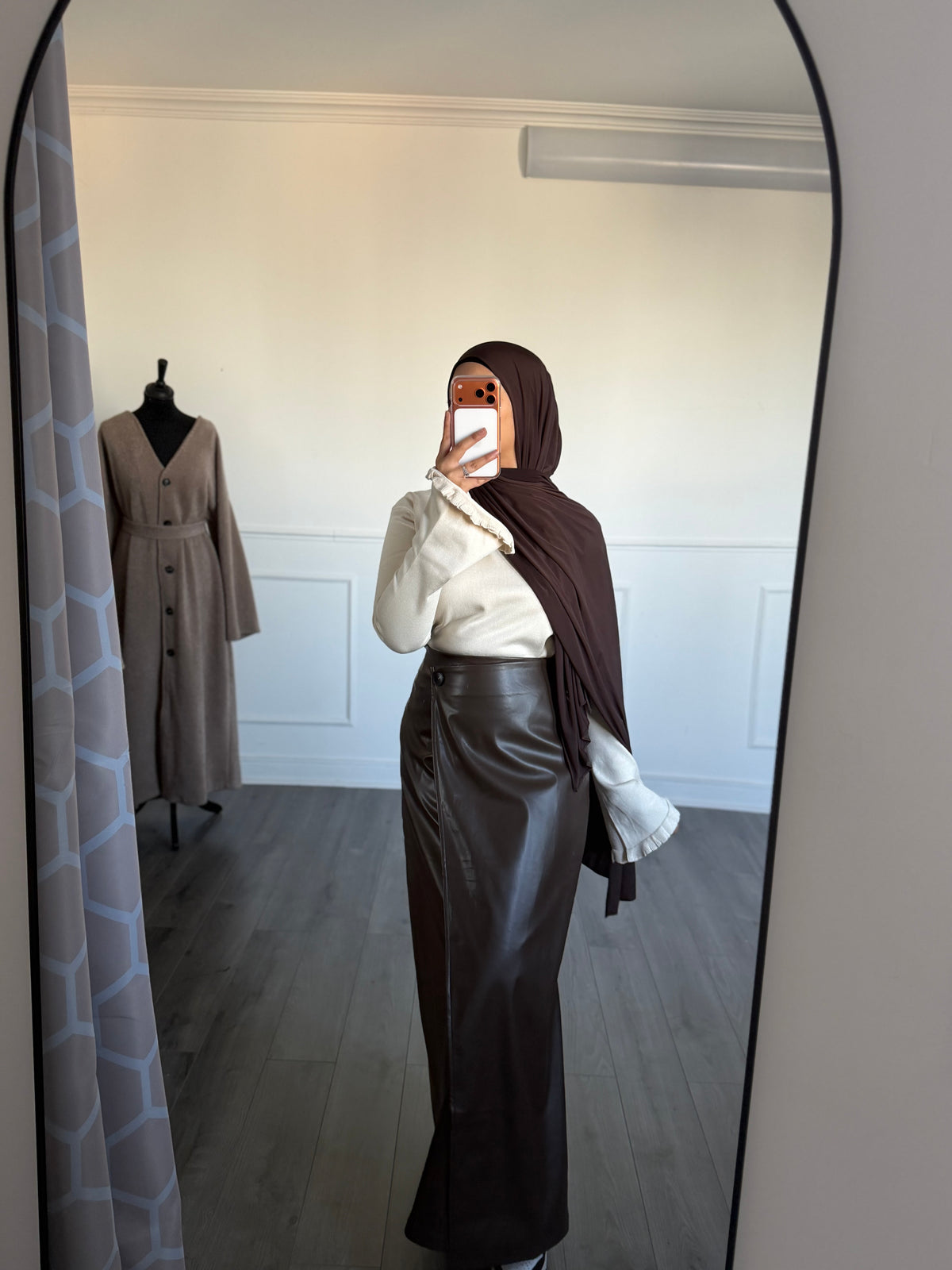 Jupe en cuir marron