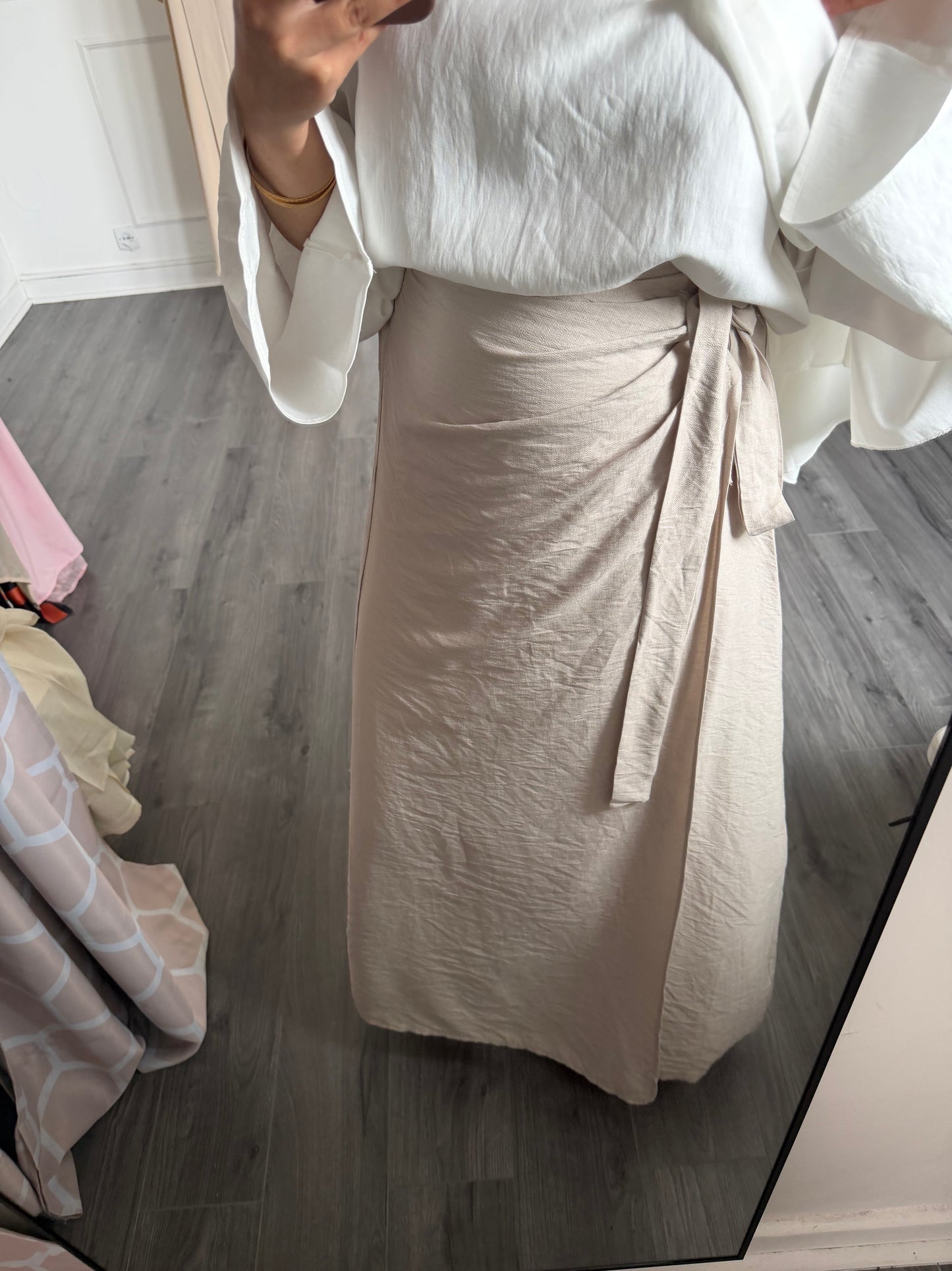 Jupe portefeuille beige