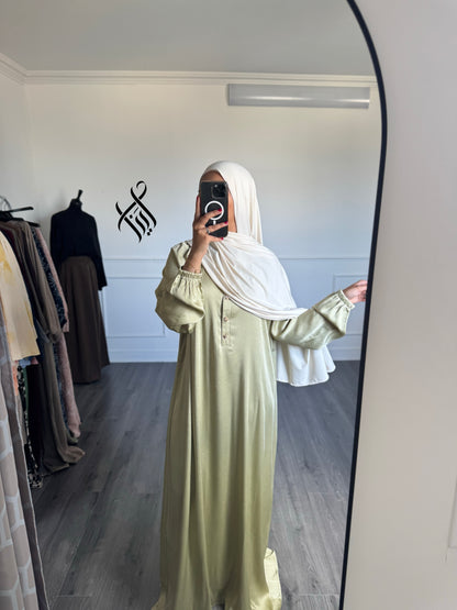 Robe satinée vert citron