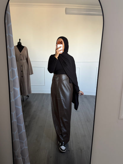 Jupe en cuir marron