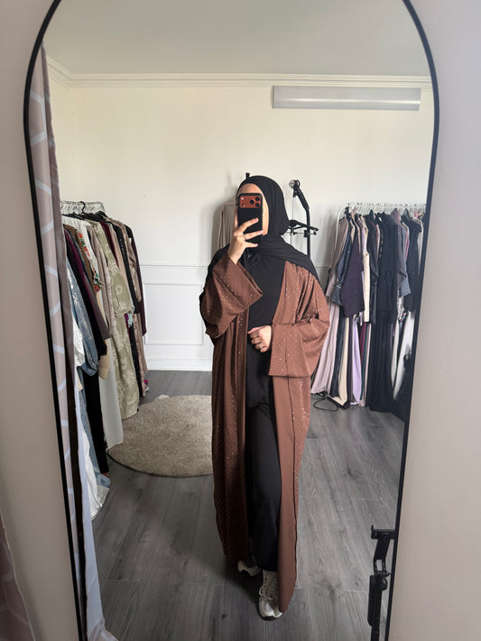 Marron-  Kimono à strass