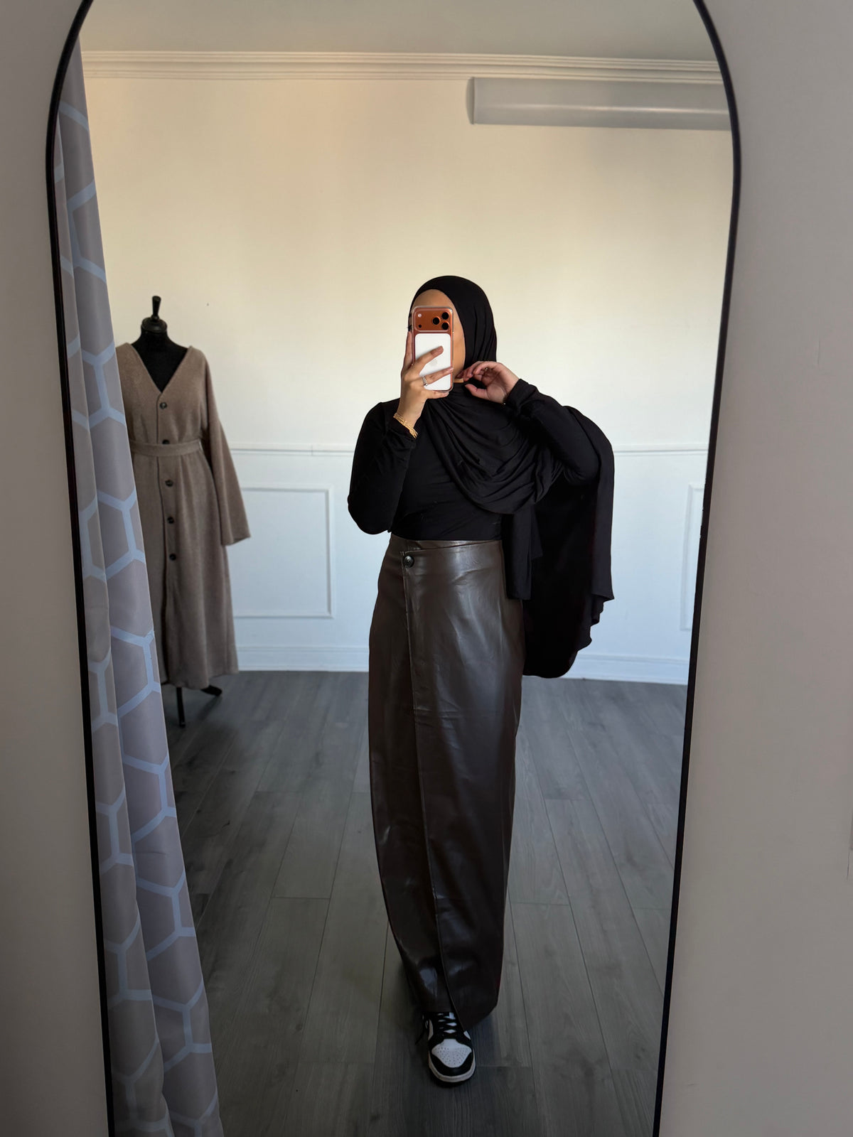 Jupe en cuir marron