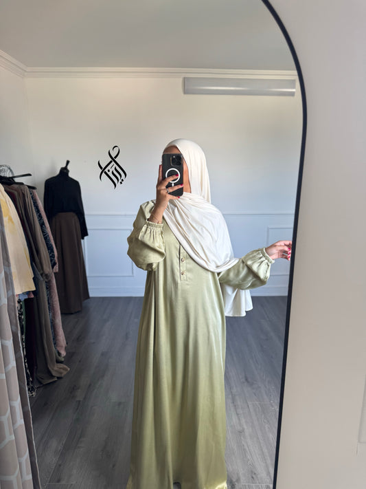 Robe satinée vert citron